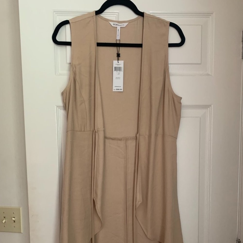 NWT BCBGGeneration Women's Front Tie Long Vest In Taupe - Medium